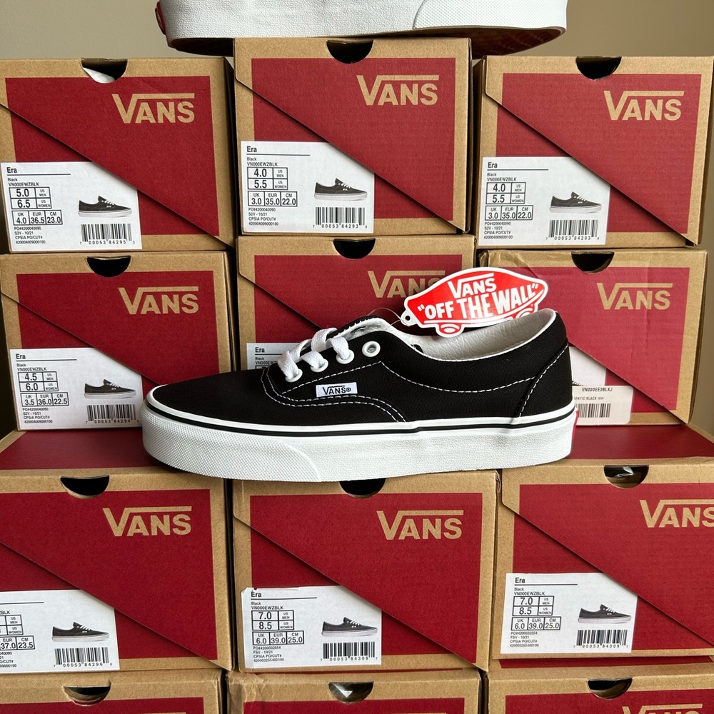 Vans Era Black White Canvas Sneakers Unisex Skate Shoes Size 4-7